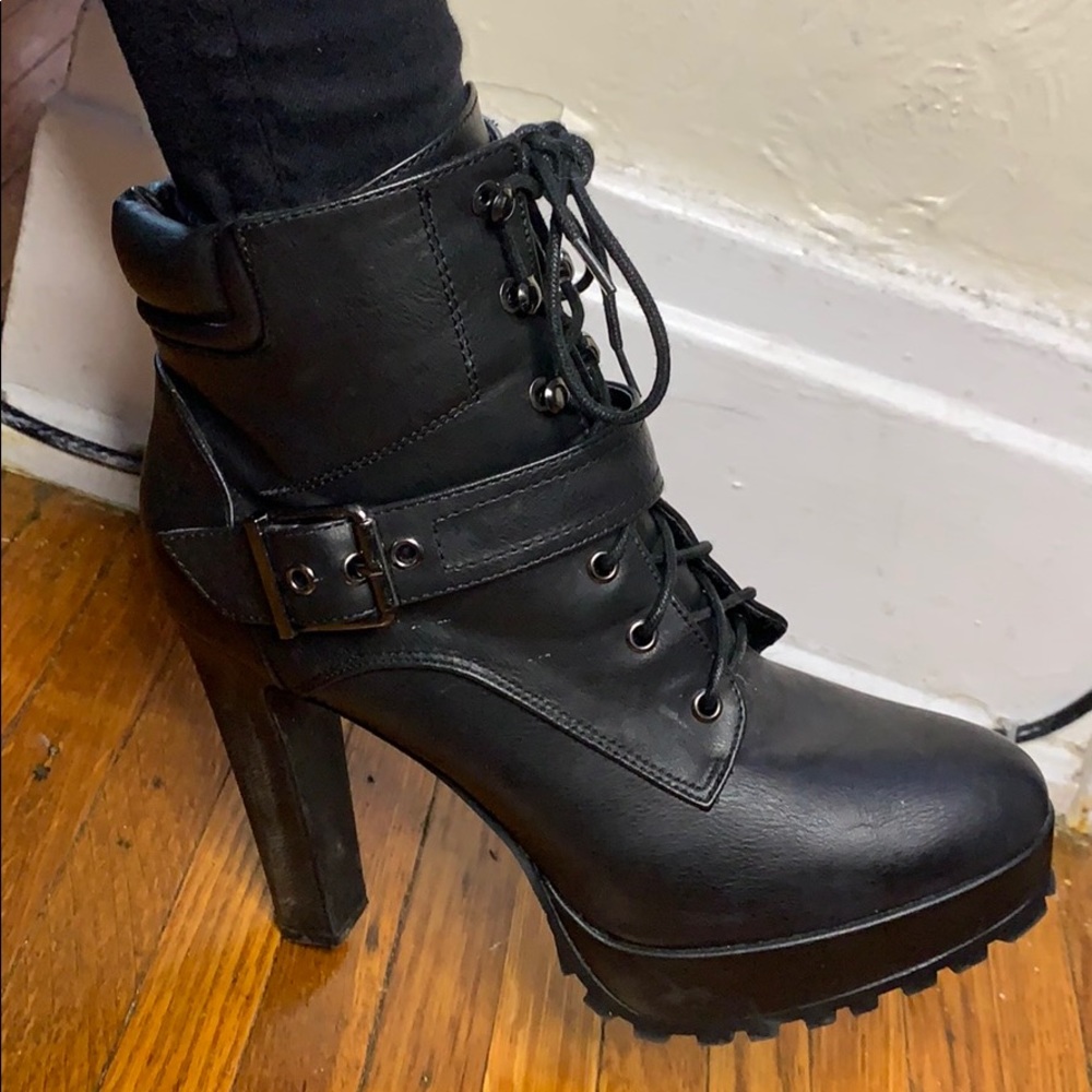 Black high heeled boots